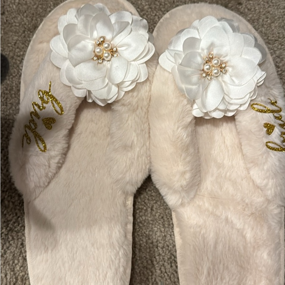 White Floral Bridal Slippers